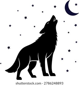 Howling wolf silhouette under a starry night sky