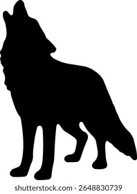 Silhueta de Lobo Howling Vetor Preto Selvagem Animal Clipart no Fundo Branco