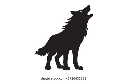 Heulender Wolf Silhouette, Vektorgrafik: Seitenansicht des Wildtierstehens