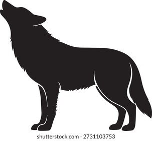 howling wolf silhouette vector illustration, minimalist timberwolf or wild dog icon isolated on white, mountain predator mascot design for branding