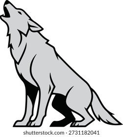 Howling wolf silhouette vector illustration for wilderness decals, nocturnal animal graphics for vinyl cutting, and grey wolf wall art for plotter cut stickers