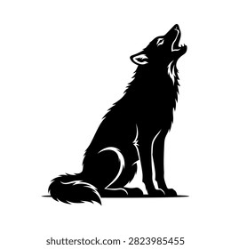 Howling Wolf Silhouette Vector Illustration - Black Wildlife Symbol for Nature, Night, and Wilderness Design

