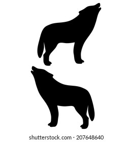howling wolf silhouette vector on white background