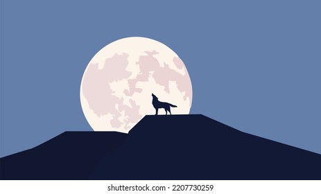 Howling Wolf Silhouette When Full Moon Background