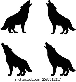 "Howling Wolf Silhouettes - Set of 4 Black Wolf Silhouettes in Howling Poses.