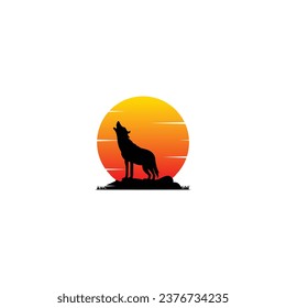 Howling Wolf with sunset logo vector graphics