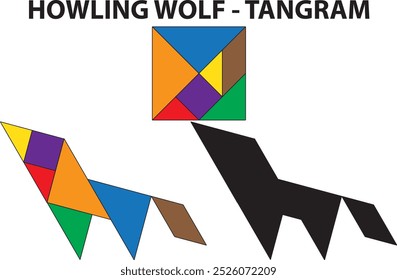 Puzzle de Howling Wolf Tangram. Educação e criatividade.