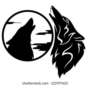 howling wolf tribal - black and white vector illustration