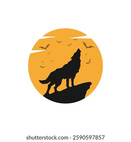 Howling Wolf Under The Moon Stock Photo, Picture and Royalty Free Image.