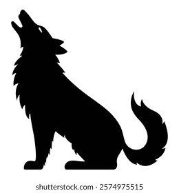 Howling wolf vector icon. Perfect for wildlife, animals, or outdoor adventure themes. Black silhouette isolated on white background.