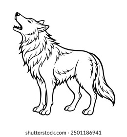 Howling Wolf Vector Illustration - Cartoon, Clipart, and Line Art Design