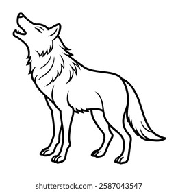 Howling wolf vector line art illustration