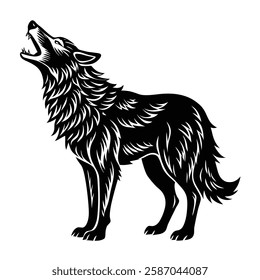 Howling wolf vector silhouette art illustration