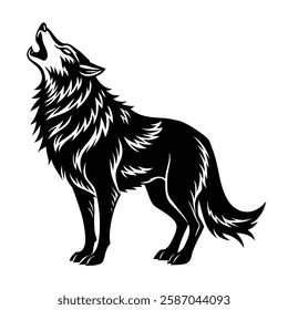 Howling wolf vector silhouette art illustration