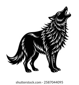 Howling wolf vector silhouette art illustration