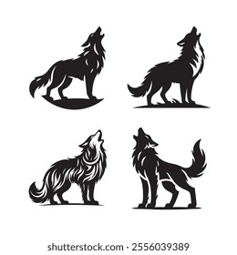 Howling wolf vector silhouette bundle set