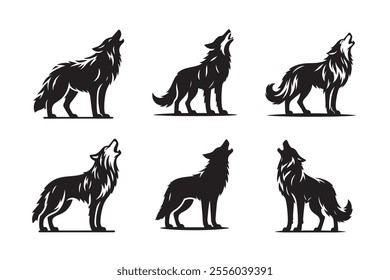 Howling wolf vector silhouette bundle set