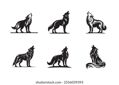 Howling wolf vector silhouette bundle set