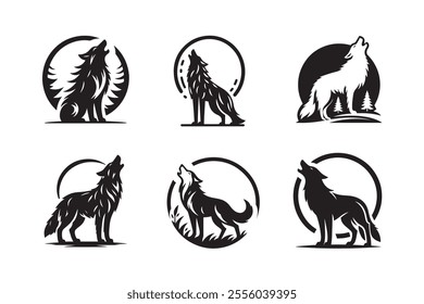 Howling wolf vector silhouette bundle set