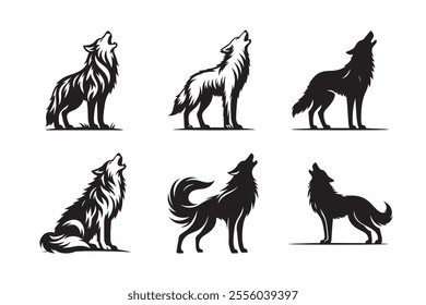 Howling wolf vector silhouette bundle set