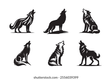 Howling wolf vector silhouette bundle set