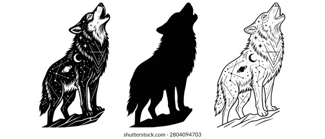 Howling Wolf Wilderness Geometric Line Art Pack
