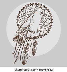 Howling wolf's head. Hand drawn vector illustration. May be used as tattoo sketch or logo design