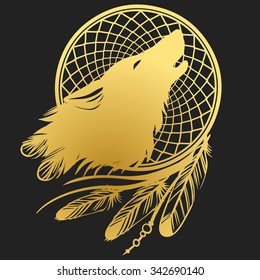 Howling wolf's head. Tattoo sketch. Logo design. Vector illustration