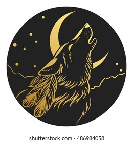 Wolfskopf heulen. Tattoo-Skizze. Logo-Design. Vektorgrafik