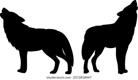 Howling Wolves Black Silhouette Vector