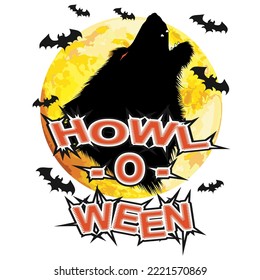 Howl-O-Ween Wolf and Moon Vector Illustration svg