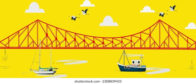 Howrah bridge beautiful illustration in kolkata