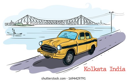 Puente Howrah de Kolkata, ciudad en Bengala Occidental. ilustración vectorial kolkata