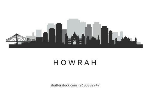 Howrah skyline with cityscape vector, black, and white.