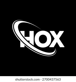 Logo de HOX. Carta HOX. Diseño del logotipo de la letra de HOX. Logotipo de HOX inicial enlazado con el círculo y el logotipo del monograma en mayúscula. Tipografía HOX para tecnología, negocio y marca inmobiliaria.