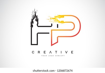 HP Creative Modern Logo Design Vetor with Orange and Black Colors. Monogram Stroke Letter Design.