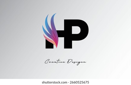 Logotipo de degradado de plumas de HP: monograma de ala elegante para la marca moderna y el diseño de identidad visual