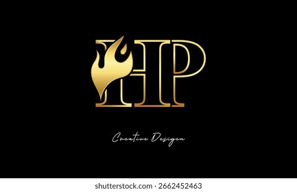 HP Golden Flame Logo Design Luxury Minimalist Symbol for Premium Branding and Creative Identity