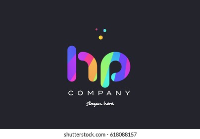 hp h p  creative rainbow green orange blue purple magenta pink artistic alphabet company letter logo design vector icon template