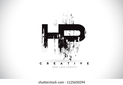 HP H P Grunge Brush Letter Logo Design in Black Colors. Creative Brush Letters Vector Illustration.