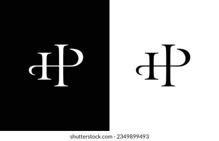 HP H P Letter Logo Design in schwarzen Farben mit schwarzem Hintergrund. Illustration des Creative Modern Letters Vector Icon Logos.