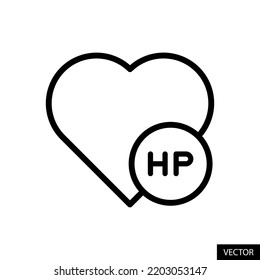 HP, Hit points, Gaming concept vector icon in line style design for website design, app, UI, isolated on white background. Editable stroke. EPS 10 vector illustration.