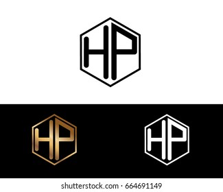 HP initial letters linked with hexagon shape logo
