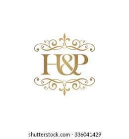 H&P Initial logo. Ornament ampersand monogram golden logo