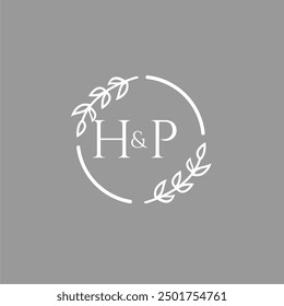 HP initial monogram decoration for wedding logo with creative leaf line