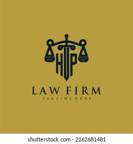 HP initial monogram for lawfirm logo with sword and scale