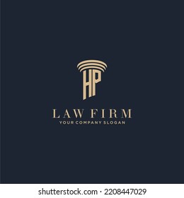 Logotipo inicial de la firma de legislación en monograma HP con diseño de hitos