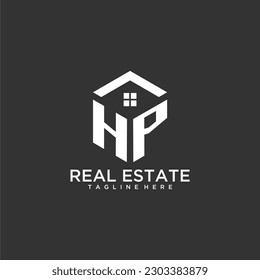 HP initial monogram logo for real estate with polygon shape creative design