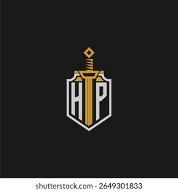 Monograma inicial da HP para imagem em estilo escudo e espada