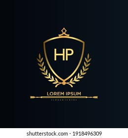 HP Letter Initial with Royal Template.elegant with crown logo vector, Creative Lettering Logo Vector Illustration.